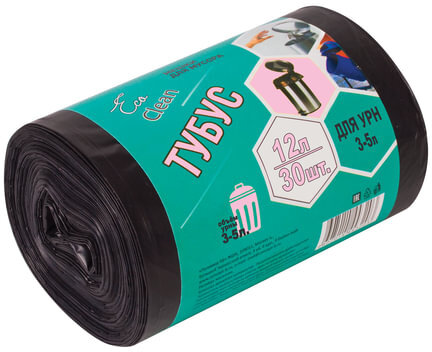 Мешки для урн, черные, в рулоне 30 шт., 12 л 32х55 см, диаметр 20 см, высота 26 см, КБ "Tubus", 3255