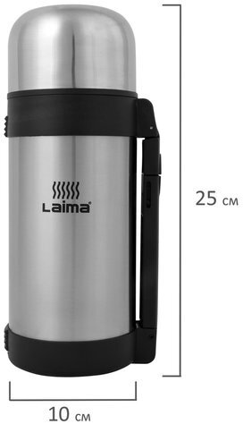 Термос LAIMA классический с узким горлом, 1,2 л, нержавеющая сталь, пластиковая ручка, 605125