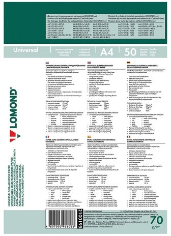 Этикетка самоклеящаяся 48,5х25,4 мм, 40 этикеток, белая, 70 г/м2, 50 листов, LOMOND, 2100195