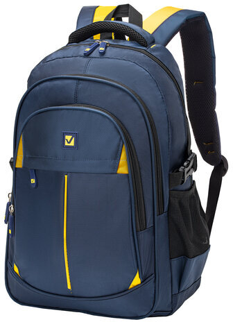 Рюкзак BRAUBERG TITANIUM универсальный, синий, желтые вставки, 45х28х18см, 270768