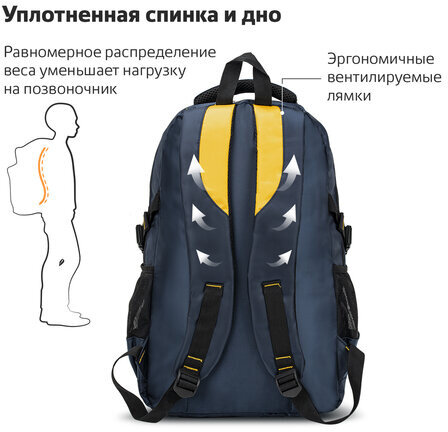 Рюкзак BRAUBERG TITANIUM универсальный, синий, желтые вставки, 45х28х18см, 270768