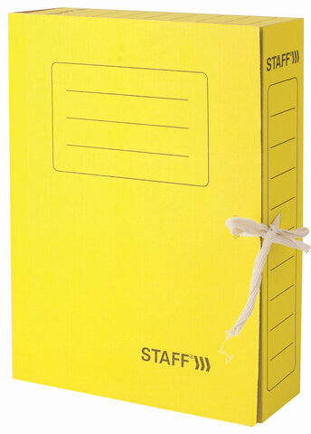 Папка архивная с завязками А4 (325х250 мм), 75 мм, до 700 листов, микрогофрокартон, ЖЕЛТАЯ, STAFF, 128873