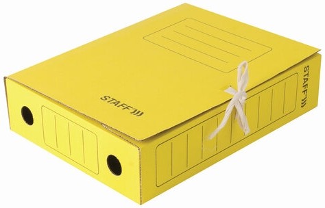 Папка архивная с завязками А4 (325х250 мм), 75 мм, до 700 листов, микрогофрокартон, ЖЕЛТАЯ, STAFF, 128873