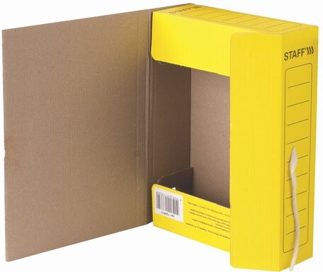 Папка архивная с завязками А4 (325х250 мм), 75 мм, до 700 листов, микрогофрокартон, ЖЕЛТАЯ, STAFF, 128873