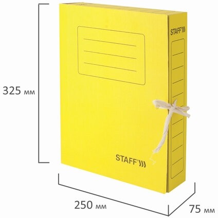 Папка архивная с завязками А4 (325х250 мм), 75 мм, до 700 листов, микрогофрокартон, ЖЕЛТАЯ, STAFF, 128873