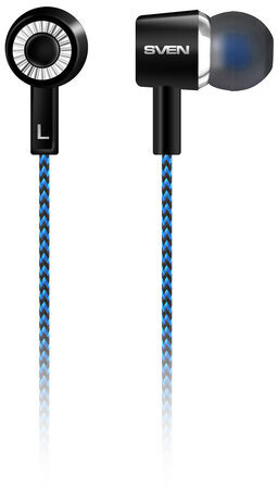Наушники SVEN E-106, проводные, 1,2 м, вкладыши, черные с синим, SV-015398