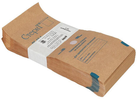 Пакет крафт самоклеящийся ВИНАР СТЕРИТ, комплект 100 шт., для ПАРОВОЙ/ВОЗДУШНОЙ стерилизации, 100х200 мм