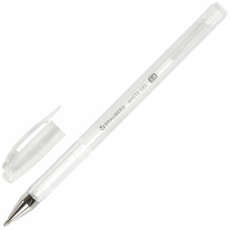 Ручка гелевая BRAUBERG "White Pastel", БЕЛАЯ, корпус прозрачный, узел 1 мм, линия письма 0,5 мм, 143417