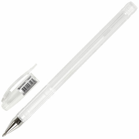 Ручка гелевая BRAUBERG "White Pastel", БЕЛАЯ, корпус прозрачный, узел 1 мм, линия письма 0,5 мм, 143417