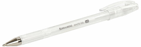 Ручка гелевая BRAUBERG "White Pastel", БЕЛАЯ, корпус прозрачный, узел 1 мм, линия письма 0,5 мм, 143417