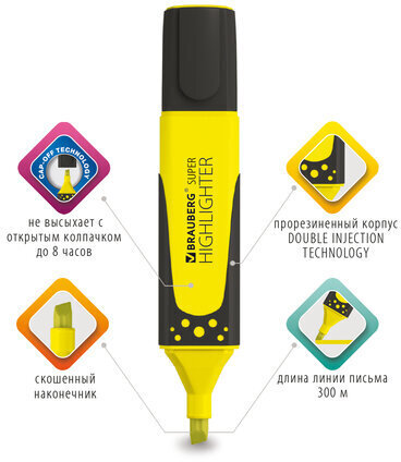 Набор текстовыделителей BRAUBERG 2 шт., ЖЕЛТЫЙ/РОЗОВЫЙ, "SUPER", прорезиненный корпус, линия 1-5 мм, 151745