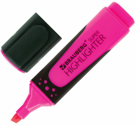 Набор текстовыделителей BRAUBERG 2 шт., ЖЕЛТЫЙ/РОЗОВЫЙ, "SUPER", прорезиненный корпус, линия 1-5 мм, 151745