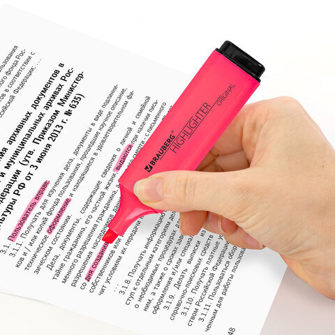 Текстовыделитель BRAUBERG "ORIGINAL NEON", РОЗОВЫЙ, линия письма 1-5 мм, 152213