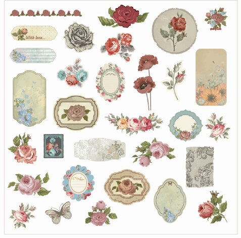 Наклейки для скрапбукинга РОЗЫ из washi-бумаги, 64 штуки, 32 дизайна, ОСТРОВ СОКРОВИЩ, 662266