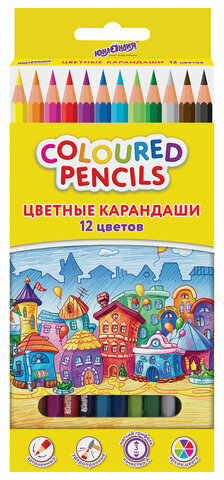 Карандаши цветные ЮНЛАНДИЯ &quot;ДОМИКИ&quot;, 12 цветов, классические, грифель мягкий 3 мм, 181836
