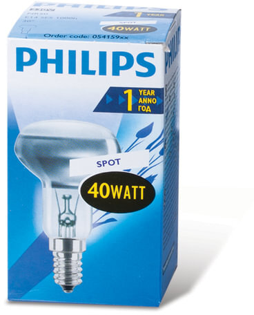 Лампа накаливания PHILIPS Spot R50 E14 30D, 40 Вт, зеркальная, колба d = 50 мм, цоколь E14, угол 30°, 054159