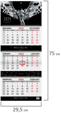 Календарь квартальный на 2024 г., 3 блока, 3 гребня, с бегунком, мелованная бумага, EXTRA, BRAUBERG, "Нежность", 115307