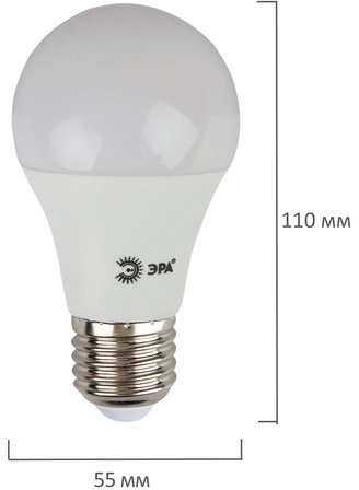 Лампа светодиодная ЭРА, 8 (60) Вт, цоколь E27, грушевидная, теплый белый свет, 25000 ч., LED smdA55\60-8w-827-E27ECO, A60-8w-827-E27