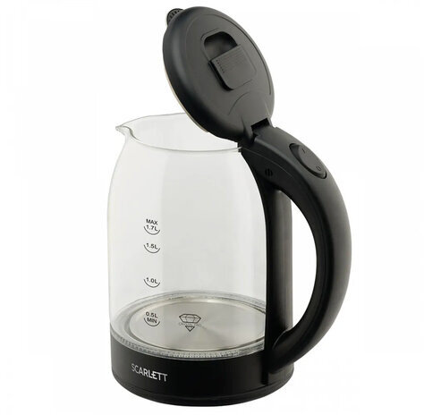 Чайник SCARLETT SC-EK27G90, 1,7 л, 1800 Вт, закрытый нагревательный элемент, стекло, черный