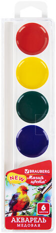Краски акварельные BRAUBERG &quot;МАГИЯ ЦВЕТА NEW&quot;, медовые, 6 цветов, круглые кюветы, пластик, 192285