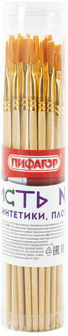 Кисть ПИФАГОР, СИНТЕТИКА, плоская, № 5, деревянная лакированная ручка, с колпачком, 200858