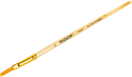 Кисть ПИФАГОР, СИНТЕТИКА, плоская, № 5, деревянная лакированная ручка, с колпачком, 200858