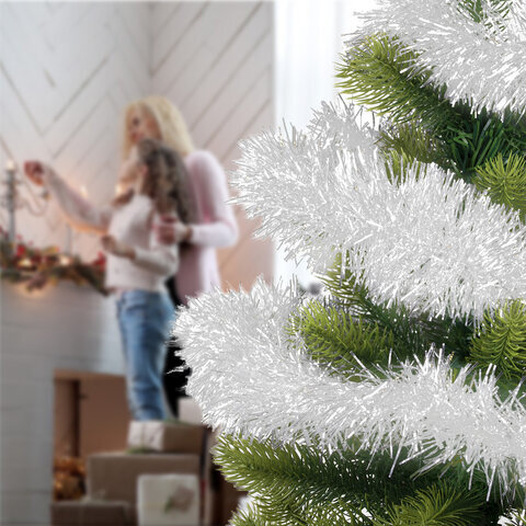 Мишура КОМПЛЕКТ 3 штуки, диаметр 100 мм, длина 2 м, белая, 592218