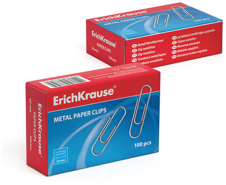 Скрепки большие 50 мм, ERICH KRAUSE, оцинкованные, 100 шт., в картонной коробке, 7857