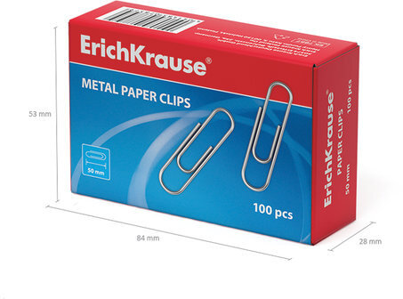 Скрепки большие 50 мм, ERICH KRAUSE, оцинкованные, 100 шт., в картонной коробке, 7857