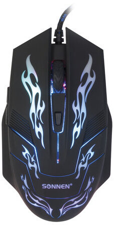 Мышь проводная игровая SONNEN GM-77, USB, 2400 dpi, 6 кнопок, оптическая, LED-подсветка, черная, 512638