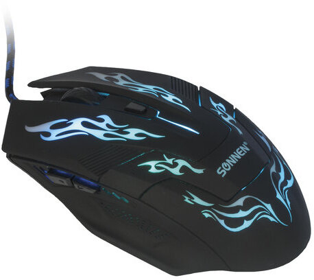 Мышь проводная игровая SONNEN GM-77, USB, 2400 dpi, 6 кнопок, оптическая, LED-подсветка, черная, 512638