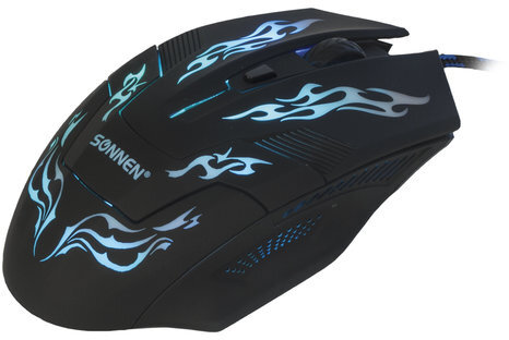 Мышь проводная игровая SONNEN GM-77, USB, 2400 dpi, 6 кнопок, оптическая, LED-подсветка, черная, 512638
