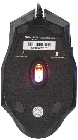 Мышь проводная игровая SONNEN GM-77, USB, 2400 dpi, 6 кнопок, оптическая, LED-подсветка, черная, 512638