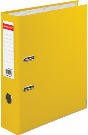 Папка-регистратор BRAUBERG с покрытием из ПВХ, 80 мм, с уголком, желтая (удвоенный срок службы), 227194