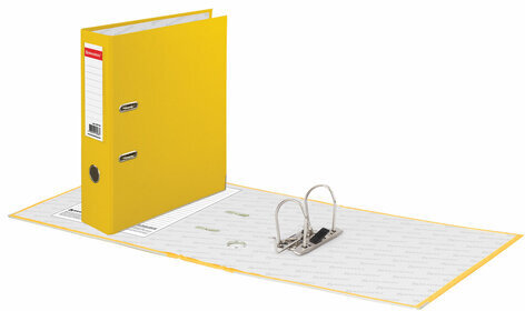 Папка-регистратор BRAUBERG с покрытием из ПВХ, 80 мм, с уголком, желтая (удвоенный срок службы), 227194