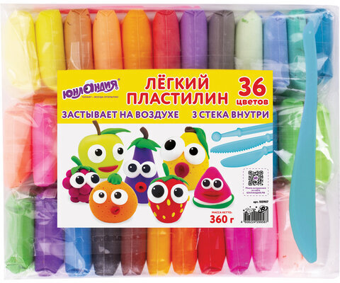 Пластилин супер лёгкий воздушный застывающий 36 цветов, 360 г, 3 стека, ЮНЛАНДИЯ, 105907