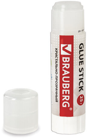 Клей-карандаш BRAUBERG "Crystal", 25 г, прозрачный, 227968, PVP