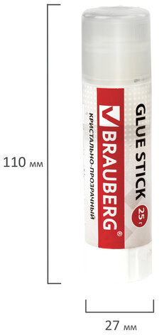 Клей-карандаш BRAUBERG "Crystal", 25 г, прозрачный, 227968, PVP