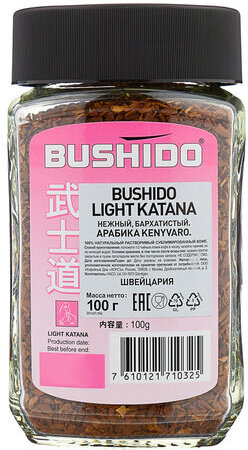 Кофе растворимый BUSHIDO "Light Katana", сублимированный, 100 г, 100% арабика, стеклянная банка, BU10009006