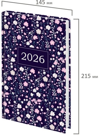 Ежедневник датированный 2026 145х215 мм, А5, STAFF, ламинированная обложка, "Flowers", 117318