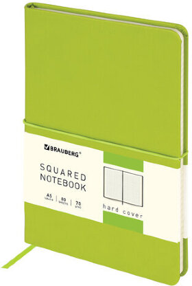 Блокнот А5 148x218 мм, BRAUBERG Metropolis X, под кожу, 80 л., резинка, клетка, светло-зеленый, 111033