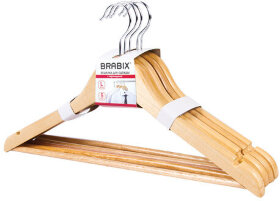 Вешалки-плечики, размер 48-50, КОМПЛЕКТ 5шт, деревянная, перекладина, цвет сосна, BRABIX &quot;Стандарт&quot;, 601159