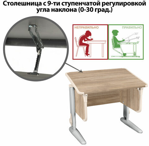 Стол-парта регулируемый "ДЭМИ" СУТ.41, 750х550х530-815 мм, серый каркас, пластик бежевый, дуб сонома (КОМПЛЕКТ)