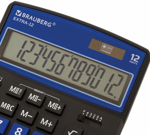 Калькулятор настольный BRAUBERG EXTRA-12-BKBU (206x155 мм), 12 разрядов, двойное питание, ЧЕРНО-СИНИЙ, 250472