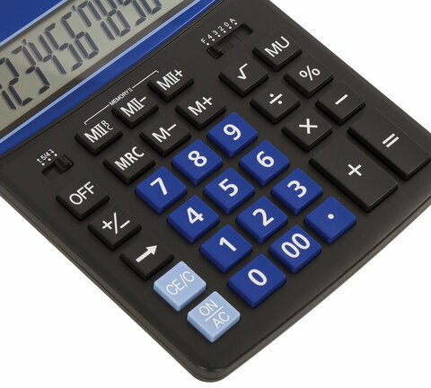 Калькулятор настольный BRAUBERG EXTRA-12-BKBU (206x155 мм), 12 разрядов, двойное питание, ЧЕРНО-СИНИЙ, 250472