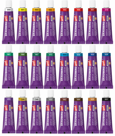 Краски акриловые художественные НАБОР 24 цвета по 5 мл, в тубах, BRAUBERG ART DEBUT, 192386