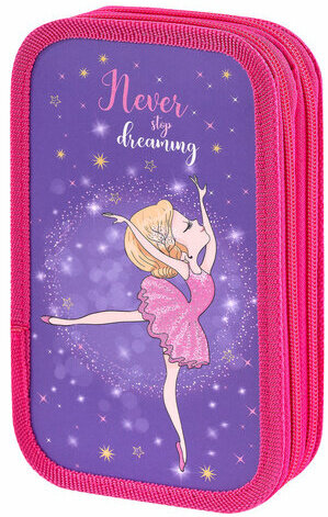 Пенал ЮНЛАНДИЯ, 2 отделения, ламинированный картон, блестки, 19х11 см, "Dancing girl", 270885
