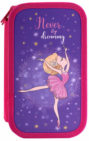 Пенал ЮНЛАНДИЯ, 2 отделения, ламинированный картон, блестки, 19х11 см, "Dancing girl", 270885