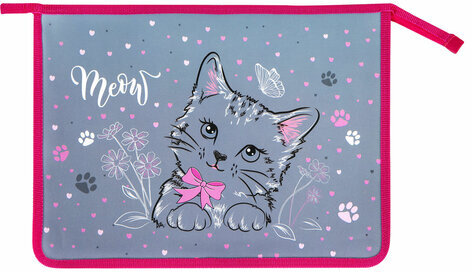 Папка для тетрадей ЮНЛАНДИЯ А4, 1 отделение, пластик, на молнии, "Meow", 271076