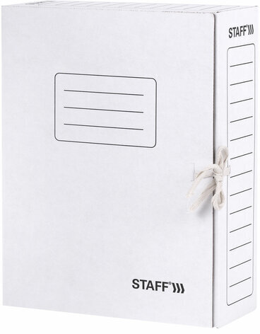 Папка архивная с завязками А4 (325х250 мм), 100 мм, до 900 листов, микрогофрокартон, БЕЛАЯ, STAFF, 128874